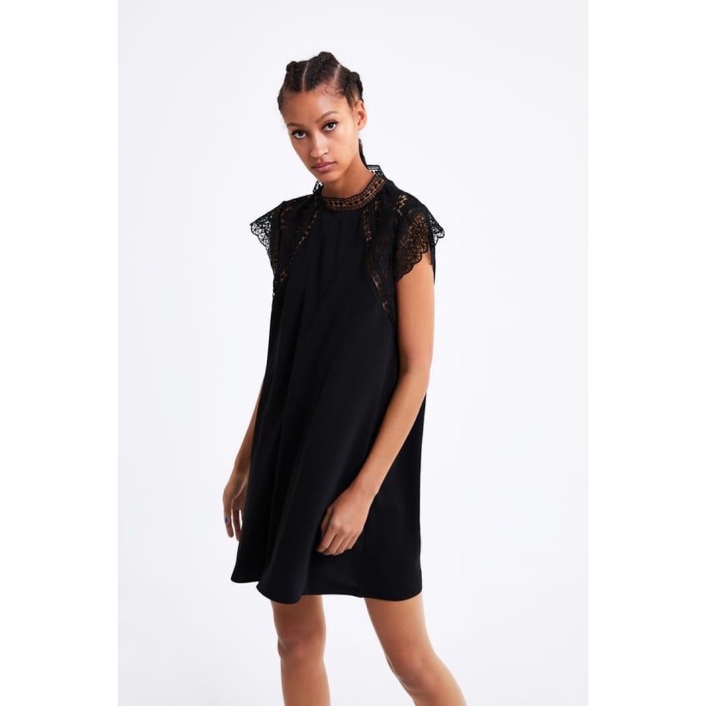 Zara Black Lace-Yoke Mini Dress